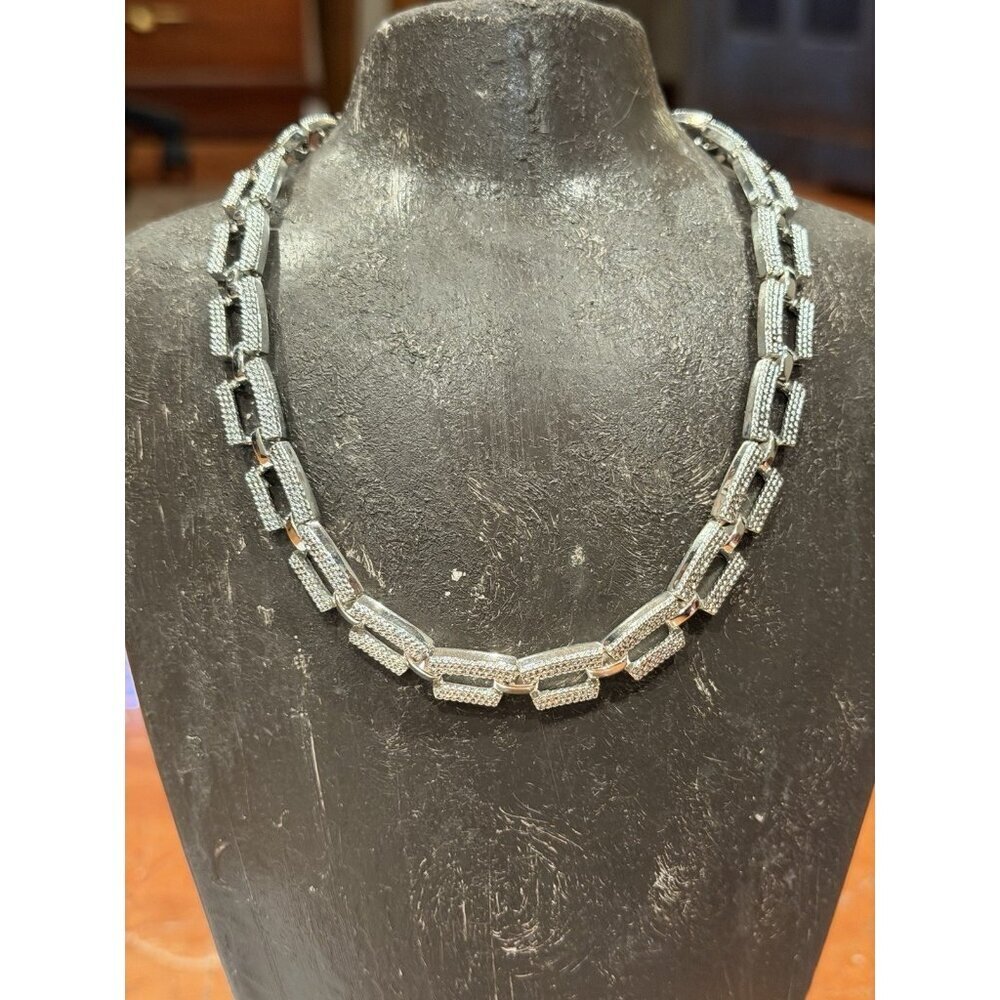 NAPIER VINTAGE SILVER TEXTURED 14-16" RECTANGULAR CHAIN LINK NECKLACE EUC
